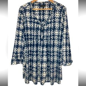 ❌sold❌ Cocomo 2X Geometric Abstract Tunic Pullover Pintuck 3/4 Roll Sleeve Plus